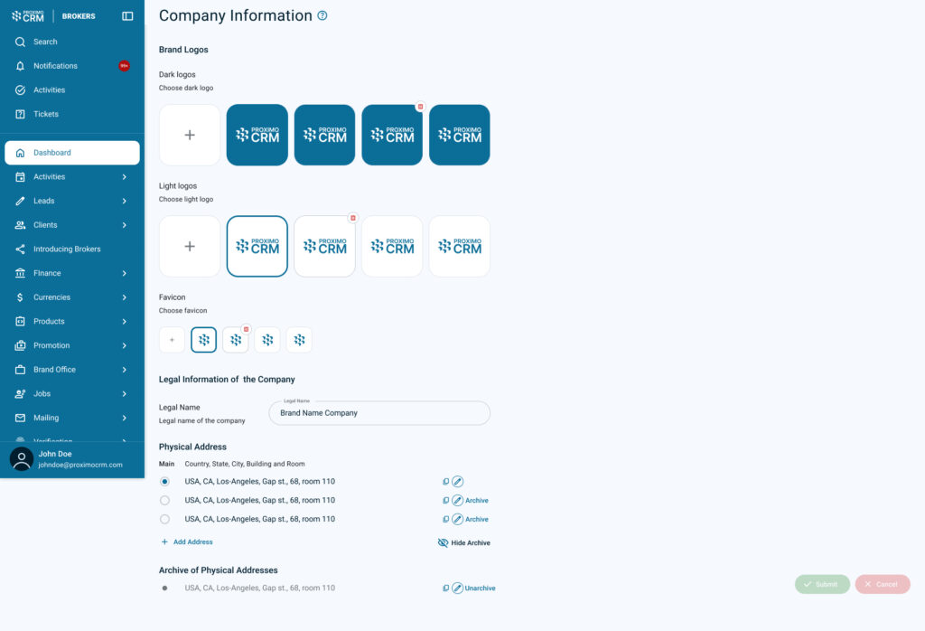 Панель управления ProximoCRM